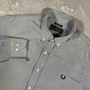 Fred Perry Shirt Mens XL Gray Slim Fit Button Down Made In Italy Preppy Cotton